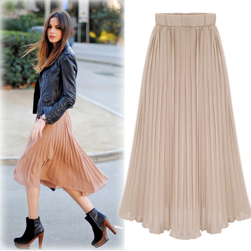

Summer High Waist Midi Pleated Skirt Women Long Chiffon Skirt For Women Faldas Mujer Moda 2020 Summer Skirts Womens Plus Size