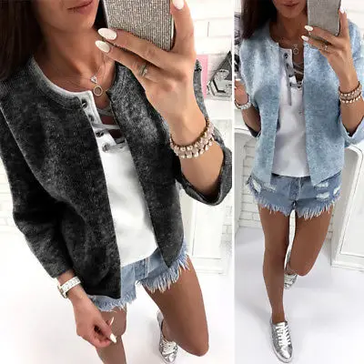 Женский Повседневный Кардиган с длинным рукавом однотонный вязаный кардиган