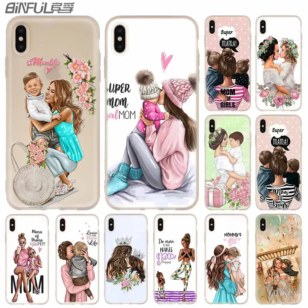 Чехол для телефона s, силиконовый мягкий чехол для iPhone 11 Pro X XS Max XR 6 6S 7 8 Plus 5 4S SE, Коричневый чехол для мамы и дочки, бампер etui