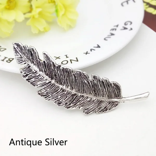 Antique Silver 1 шт., 4 цвета, модная металлическая форма листа, заколки для волос, заколки с кристаллами и жемчугом, заколка для волос, заколка с перьями, для укладки волос - Цвет: Antique Silver