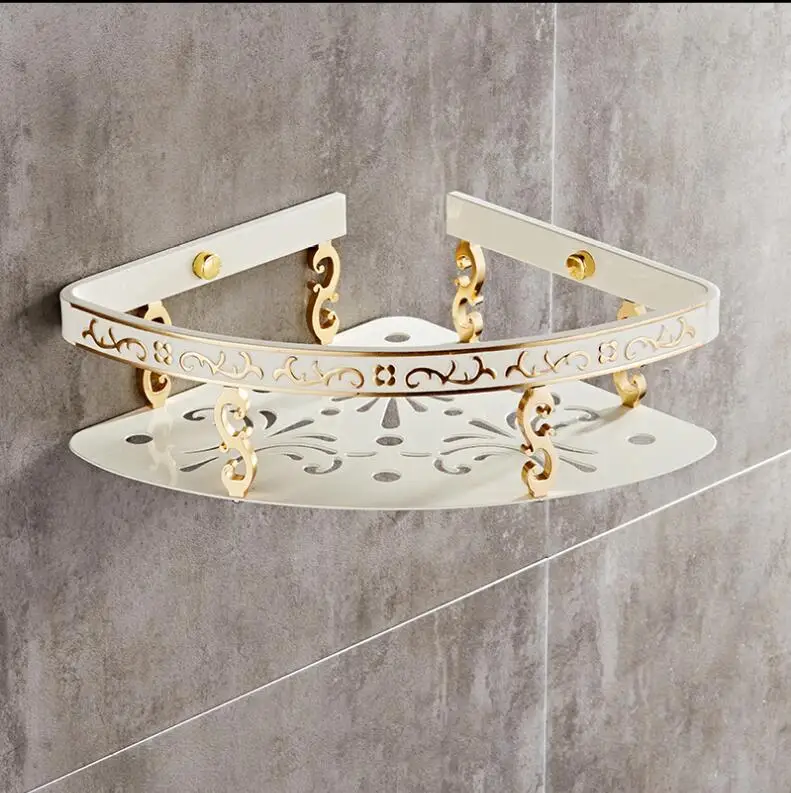 Wall Mounted Ivory and Gold Aluminum Bathroom Shelf Bath Shower corner shelf Soap Holder building material | Обустройство дома