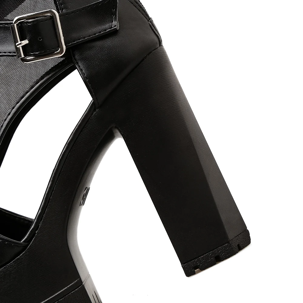 

YMECHIC Punk Shoes Sandals Chunky High Heel Platform Lace Gladiator Sandals Women Summer Shoes Goth Romanas Women's Sandals 2019