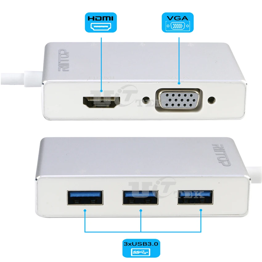 USB-C HDMI 4K VGA Video Adapter with 3Ports USB 3.0 HUB 3.1 Type C (Thunderbolt 3 ) Converter for New MacBook / Chromebook |