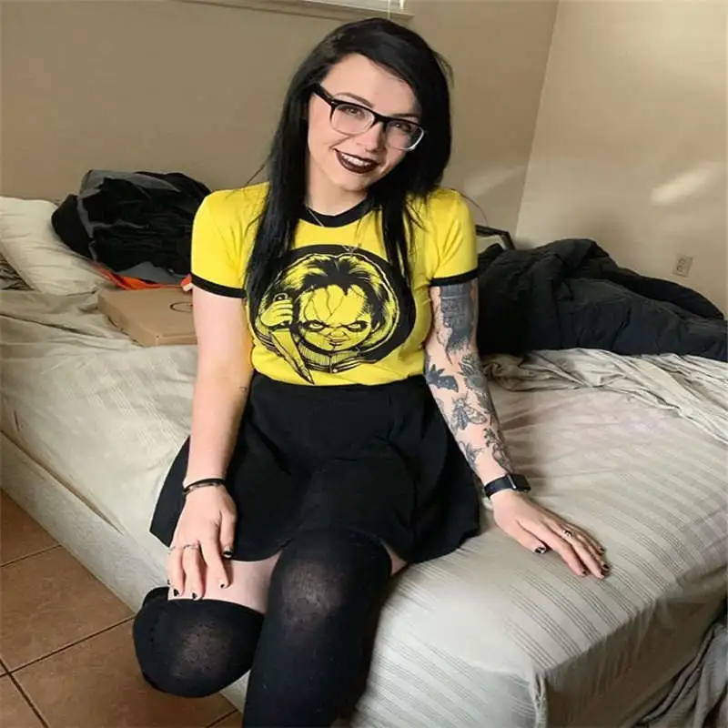 Summer Rock Punk T Shirt Women Streetwear Skull Unicorn Printed Short Sleeve Loose Black Harajuku Brand Tee Shirt Femme Top