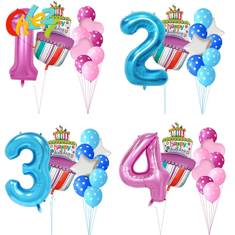 40 дюймов розовый и голубой номер От 1 до 5 лет воздушные шары в виде торта ко дню