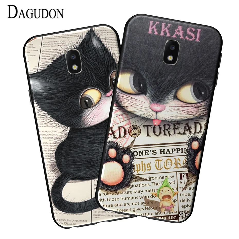 Чехол из TPU DAGUDON Relief для Samsung Galaxy J3 2017 (модель J330) с милым котом, мягкий силиконовый чехол для мобильных телефонов Galaxy.