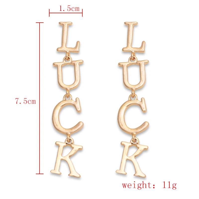 Женские серьги с надписью LUCK Длинные Многослойные золотого цвета 75 мм x 15 1 пара 8