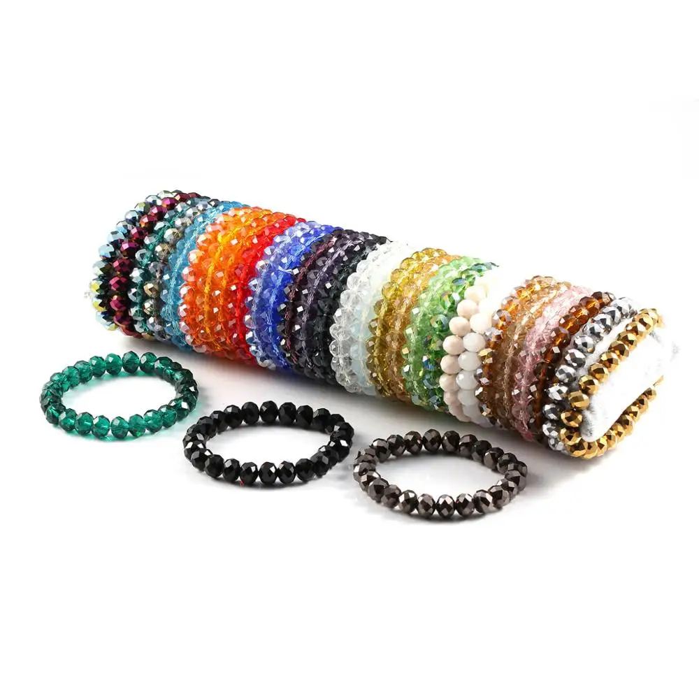 Fashion Colorful 8x10mm Glass Crystal Beaded Bracelets Rope Distance Bracelet Handmade Wrap For women &amp Girls | Украшения и