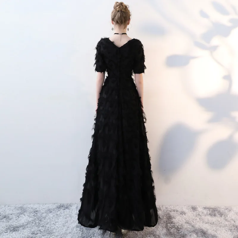 Простые черные платья с v-образным вырезом и цветочным узором Vestidos De Festa