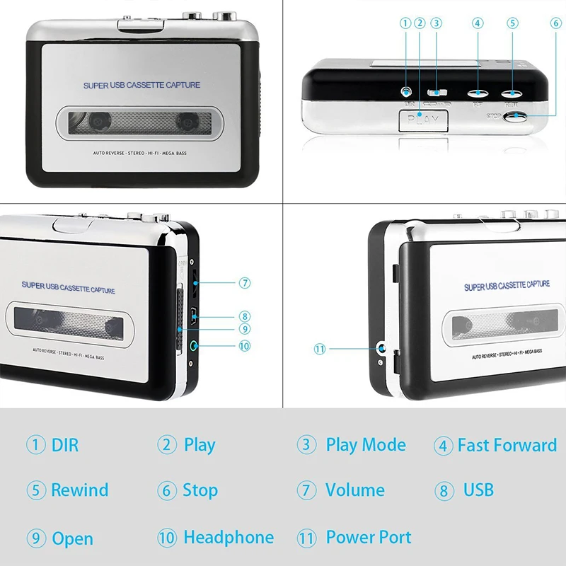 Digital Audio Music Player USB Cassette Recorder to MP3 Converter Portable Tape-to-MP3 Switcher | Электроника