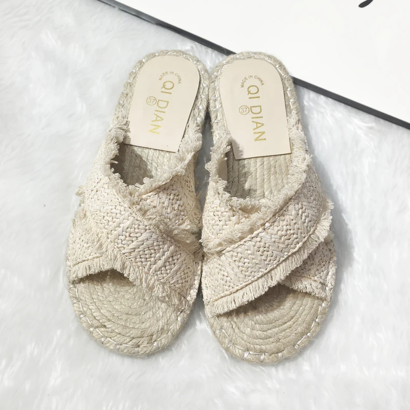 Женские соломенные тапочки в стиле бохо с тростником летние пляжные шлепанцы для