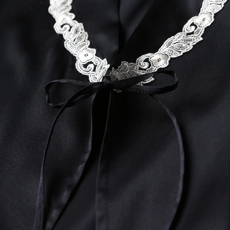 VOA летние женские шелковые пижамы с длинным рукавом кружевные ночные рубашки