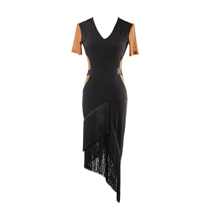 as picture Latin Dance Dress Adult Female Sexy V-Neck Fringed Short Sleeve Dresses For Women'S Ballroom Samba Practice Dance Clothes DL3988 - Цвет: as picture