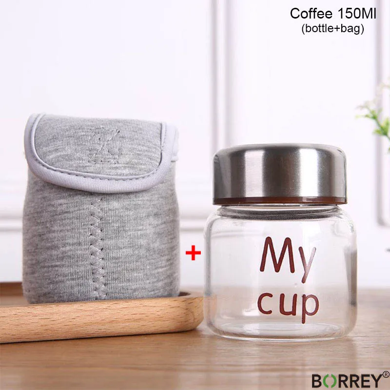 Coffee(150ML) BORREY 150 мл стеклянная маленькая бутылка для воды высокая термостойкость боросиликатное стекло мини бутылка для воды для детей милая стеклянная бутылка - Цвет: Coffee(150ML)