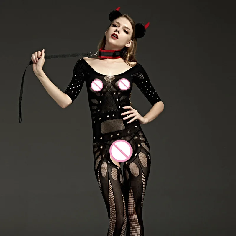 Нижнее белье женское черное Эротическое с открытым шаговым швом в сетку для