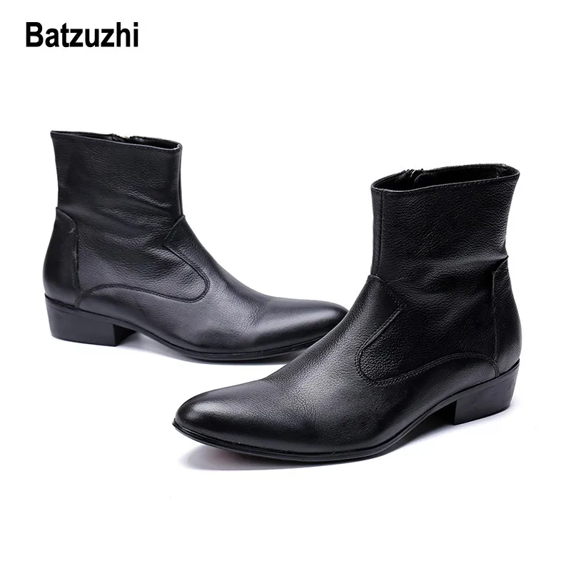 Мужские ковбойские ботинки Batzuzhi черные зимние из натуральной кожи в западном