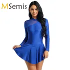 Женский костюм для фигурного катания, гимнастический купальник, женское платье для катания на коньках балетное гимнастическое платье, платье с длинным рукавом и воротником-халтером