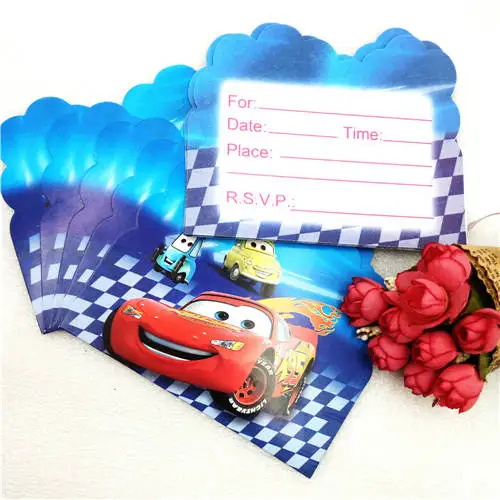 invitation card Детские вечерние принадлежности с изображением машинки, Молнии МакКуина, украшения для дня рождения, одноразовые наборы посуды для мальчиков - Цвет: invitation card