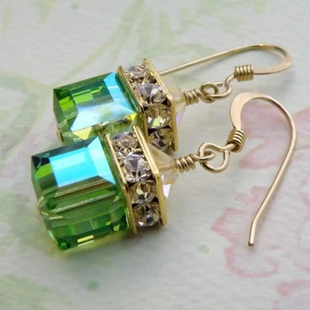 Модные женские квадратные висящие капли на крючке серьги со стразами