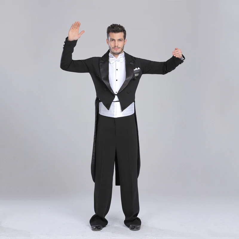 Мужской костюм для бальных танцев пиджак рубашка брюки пояс на талии и бант джаза