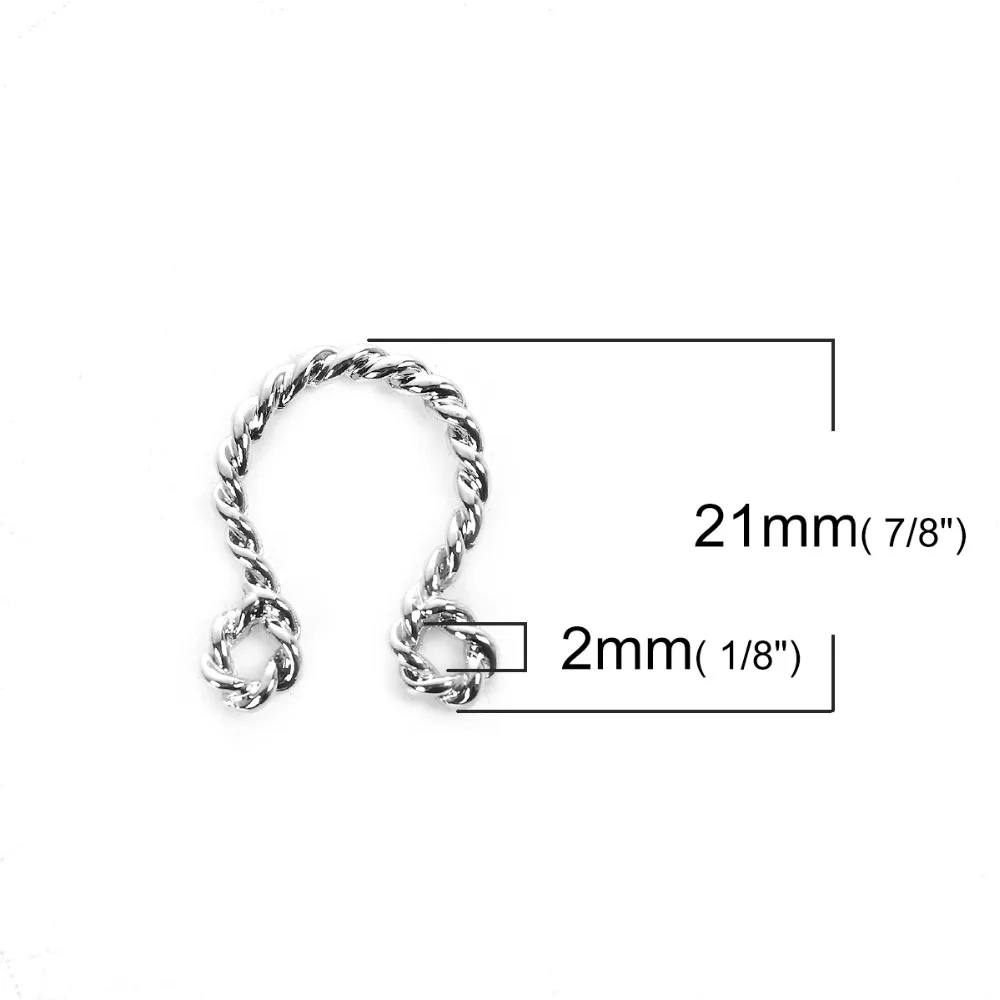 8SEASONS Zinc Based Alloy 3D Cable Twisted Connectors Infinity Symbol U-shaped Pendants Silver Color Hollow 10 PCs | Украшения и