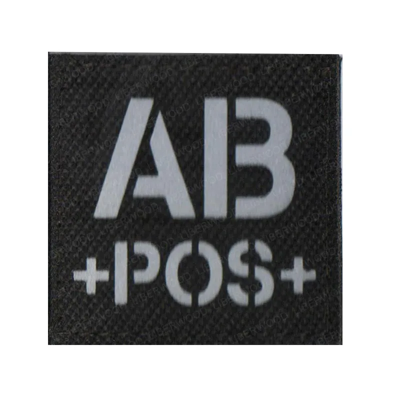 AB Тип крови инфракрасный в темноте патч A+ B+ O+ AB+ POS положительный ИК патч обратный CP военный боевой патч значок с петлей - Цвет: AB