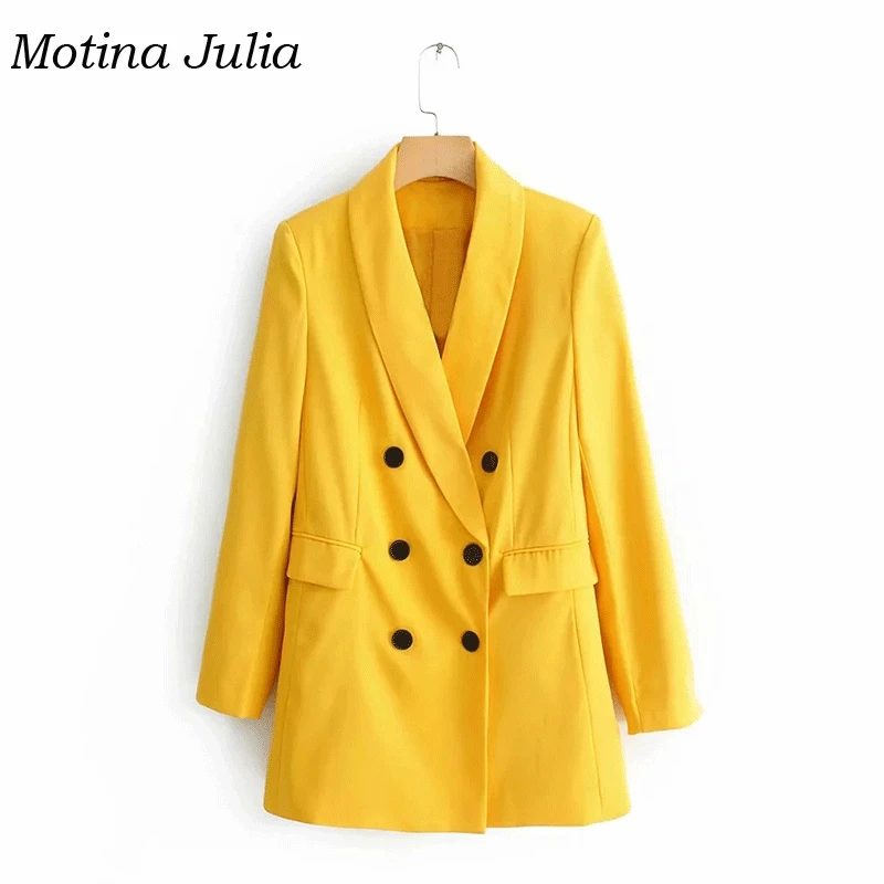 Женский двубортный Блейзер motin julissa желтый пиджак верхняя одежда 2019|Женские