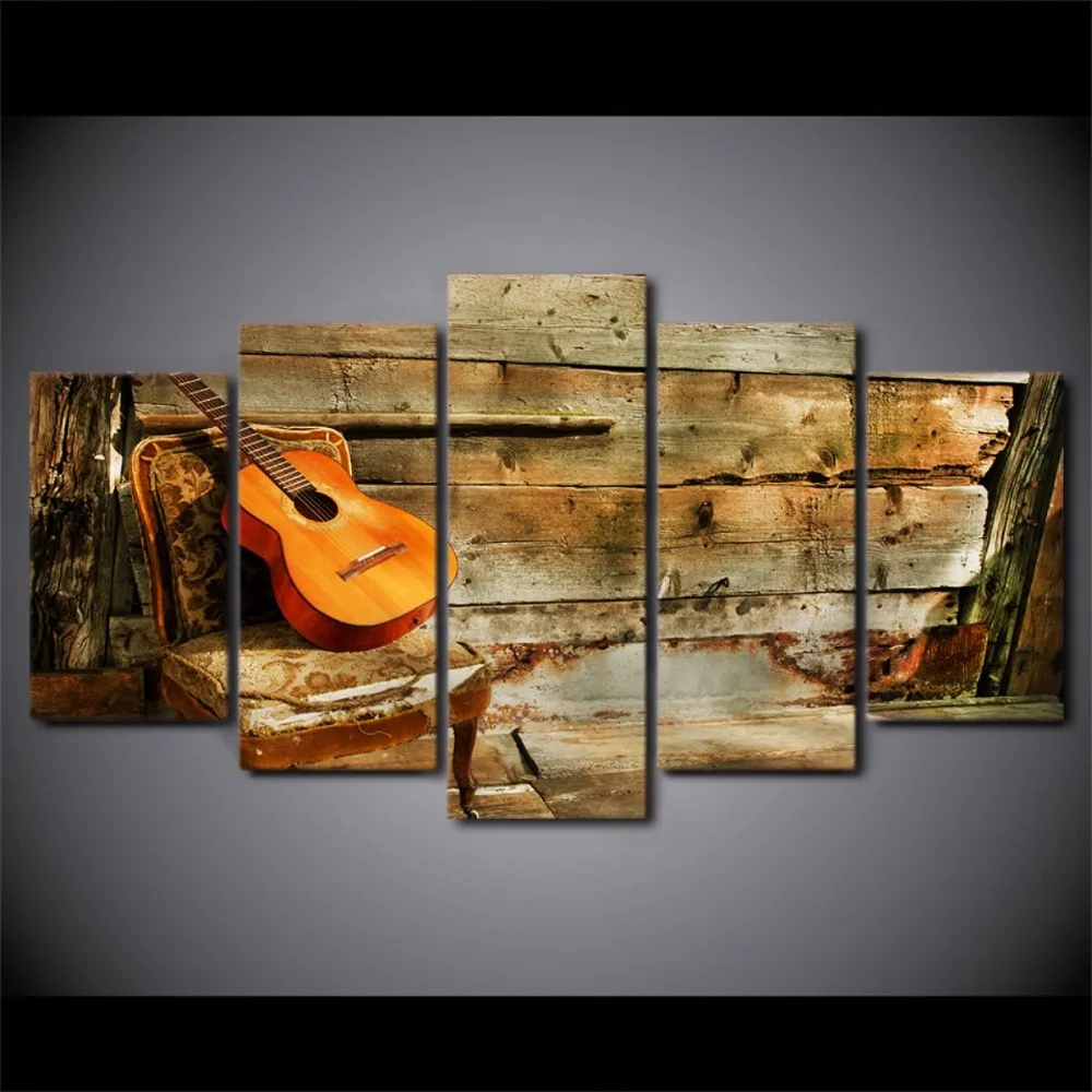 5 панелей одинокая гитара модульная популярная картина домашний декор холст