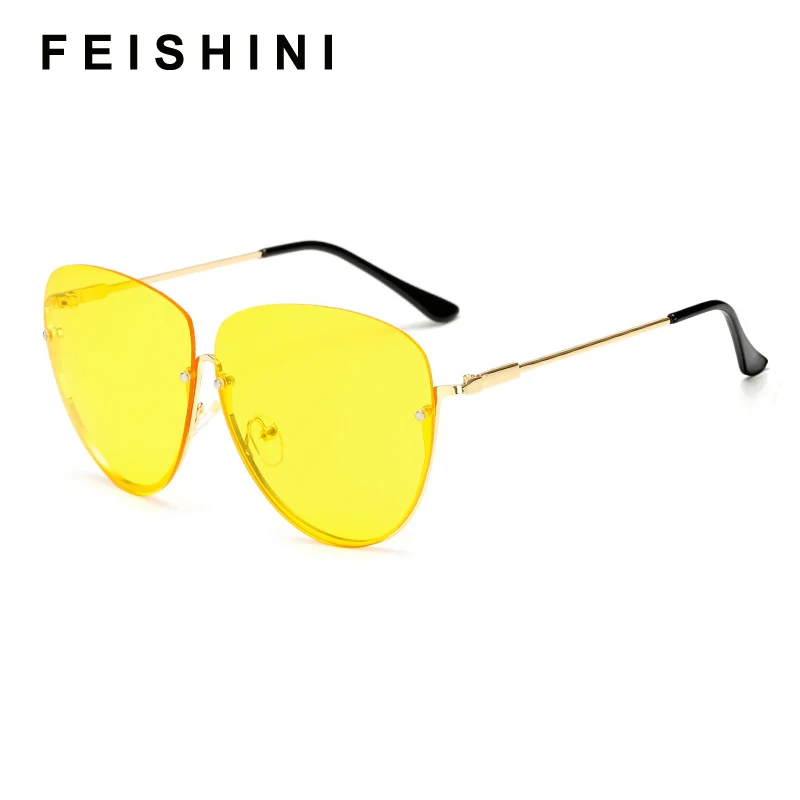 Женские очки кошачий глаз FEISHINI прозрачные солнцезащитные большого размера с