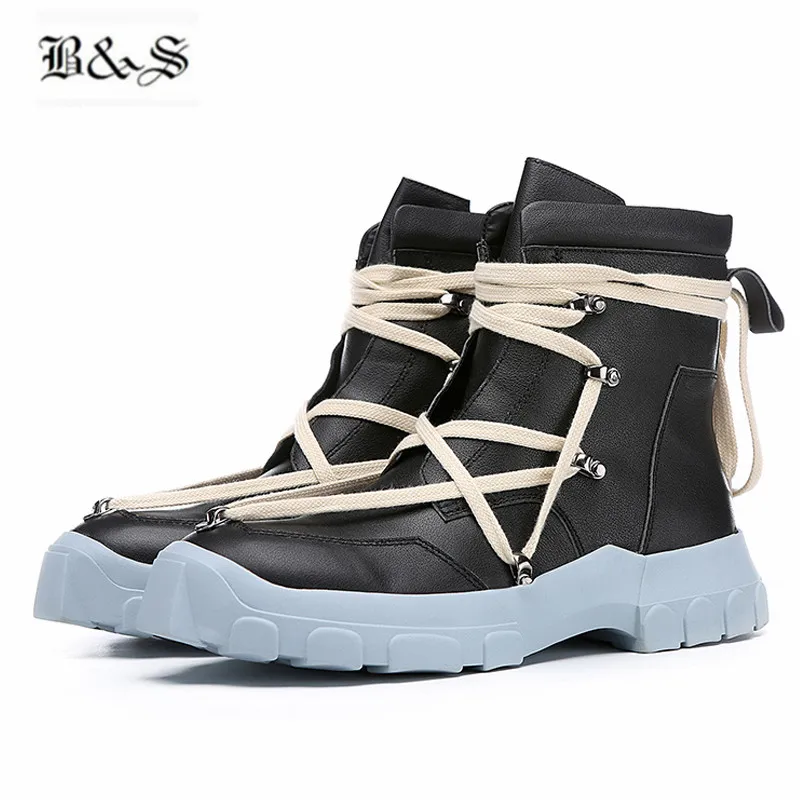 Черный и улица 2018 S/S панк из натуральной кожи на платформе джинсовые сапоги
