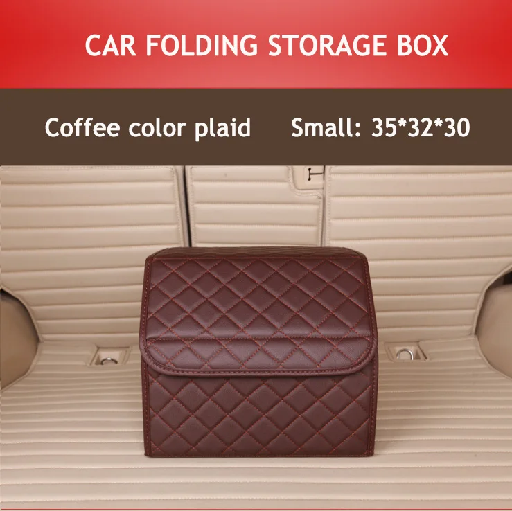 Coffee plaid-S Автомобильные органайзеры для багажника из искусственной кожи, водонепроницаемая складная переносная сумка для хранения инструментов, органайзер в клетку, автомобильная складная коробка для хранения - Цвет: Coffee plaid-S