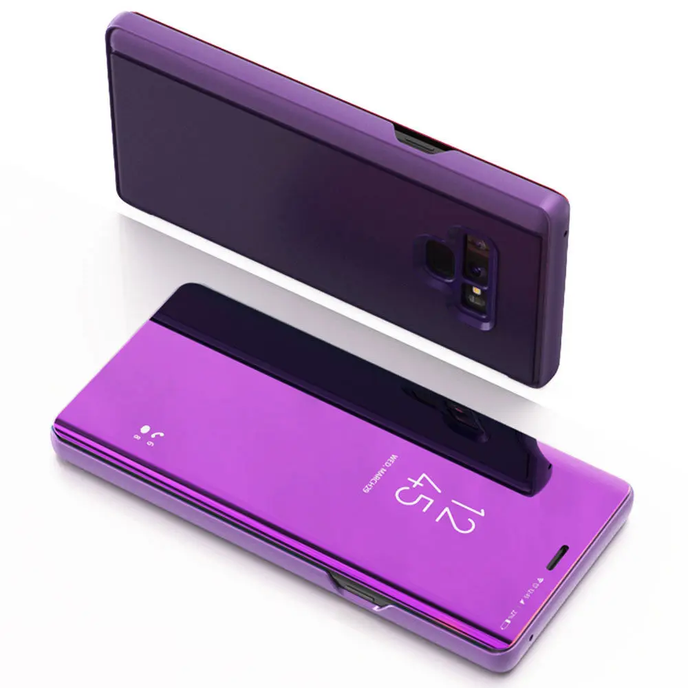 Purple Многослойное стекло отражающим стеклом смарт-чехол для samsung Galaxy Note 9 8 S9 S8 S7 S6 edge Plus A8 A7 A6 A5 A3 A9 Star lite Флип Стенд кожаный чехол - Цвет: Purple