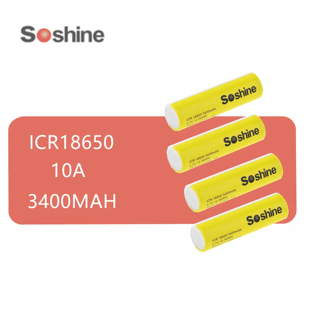4 шт. оригинальный SOSHINE ICR 18650 3 7 V 10A 12.58WH 3400mah литий ионный аккумулятор с