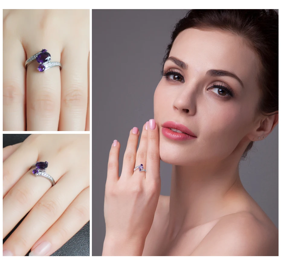 JewelryPalace 925 Sterling Silver 0.9ct Natural Amethyst 3 Stone Anniversary Ring Statement Fine Jewelry for Women | Украшения и