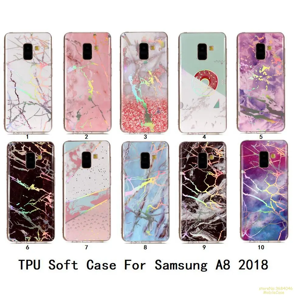 Лазерный чехол для телефона samsung A8 2018 задняя крышка Роскошные Мрамор узор ТПУ