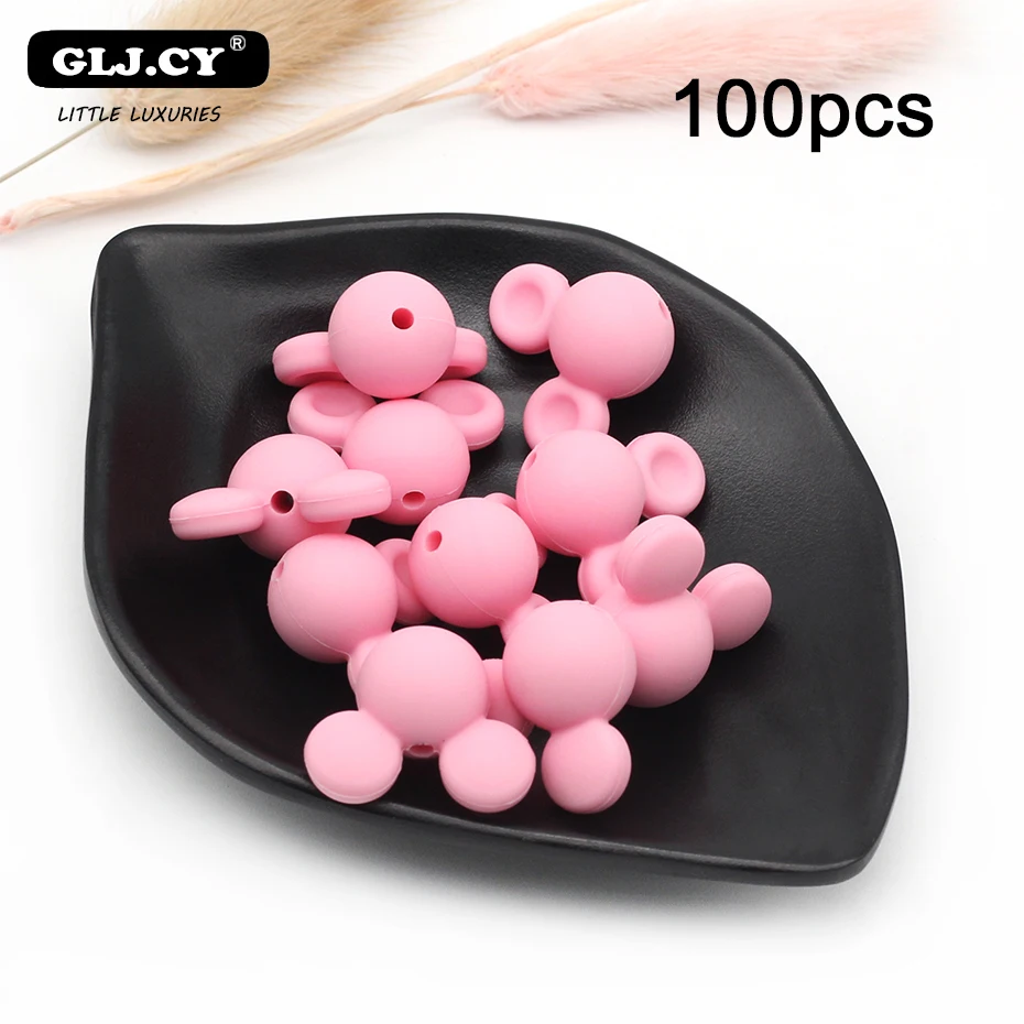 100pcs pink 50 шт-100 шт новые милые аксессуары Мини Микки Стиль Силиконовые Бусины BPA бесплатно DIY Уход за ребенком браслет детская соска - Цвет: 100pcs pink