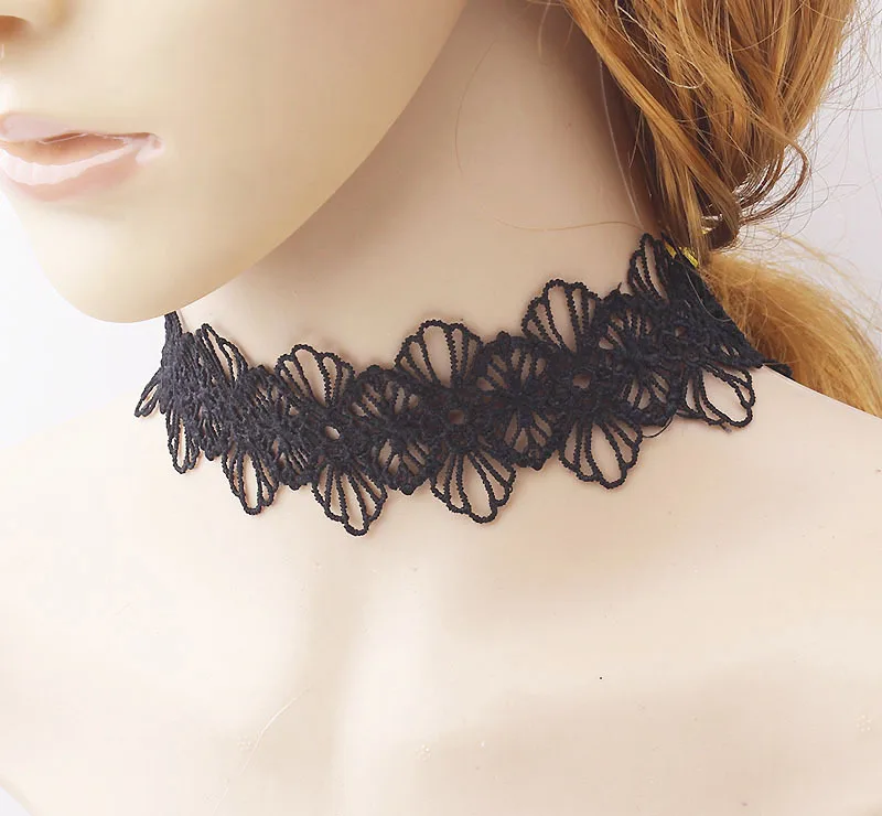 Seblasy высокое качество дворца черные кружевные Ожерелья Полые Цветы массивные