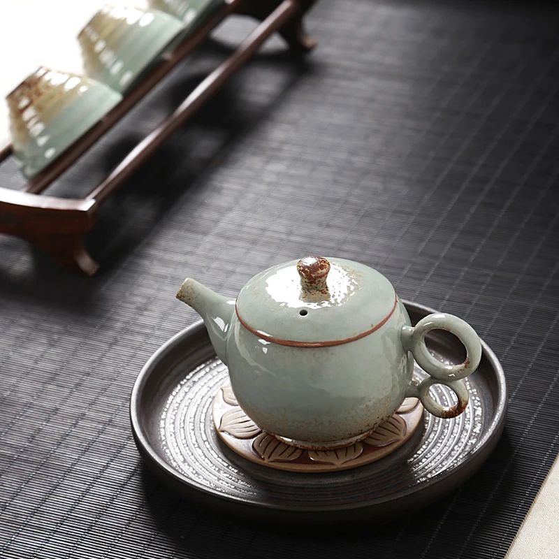 

200ml Japanese Teapot Ceramic Pottery Side Single Pot Wooden Handle Kettle Kung Fu Tea Set Coffee Pot 7/9 Holes Pu'er Tea Maker