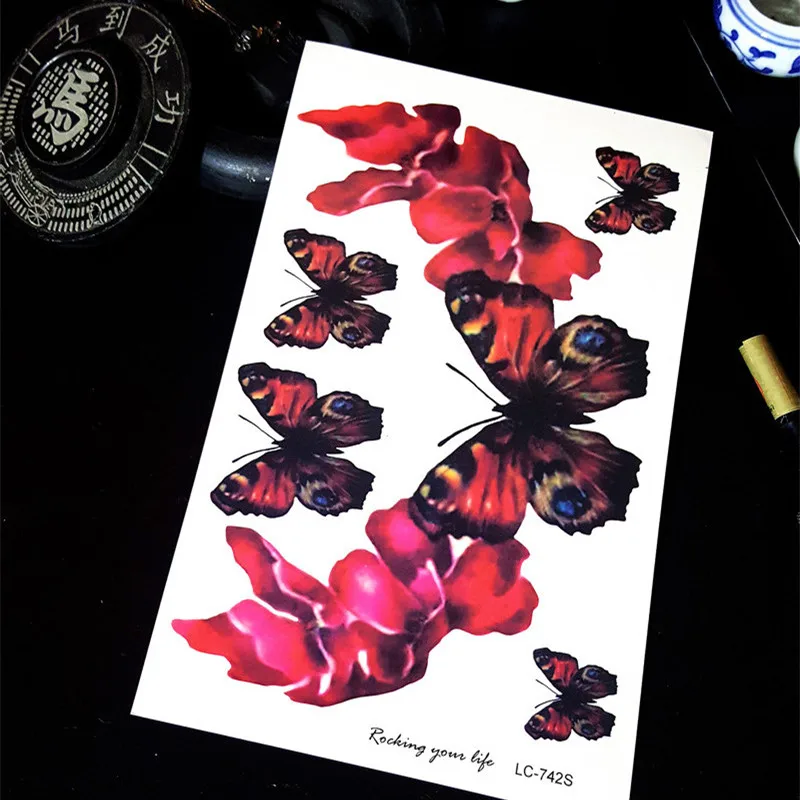 Водонепроницаемый нетоксичный татуировки цвет женский бабочки наклейки цветок
