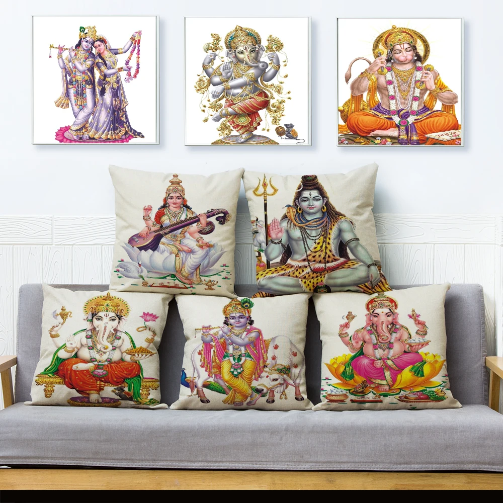 

Indian Buddhism Print Cushion Cover 45*45cm Linen Pillow Covers Pillows Cases for Sofa Home Decor Mythology Portrait Pillowcase