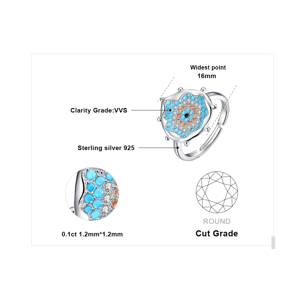 JewelryPalace Black Spinel Blue Nano Simulated Turquoise Champagne CZ Water Splash Vortex Cocktail Ring 925 Sterling Silver Gift