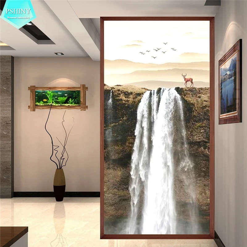PSHINY 5D DIY Алмазная вышивка продажа водопад пейзаж Картина Полный Круглый горный