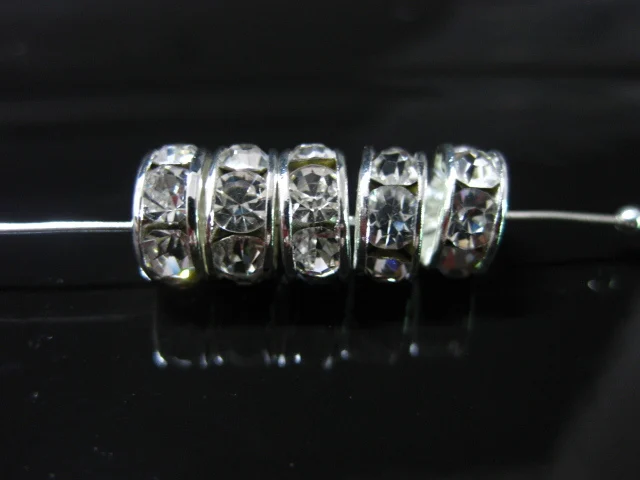 

50 Rhinestone Rondelle Spacers Beads 8mm