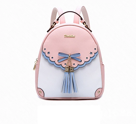 Women Bag Pink DuoLaiMi новое поступление рюкзаки модная сумка через плечо из искусственной кожи с бантом Лоскутная кисточка рюкзак кружева девушка школьные сумки заклепки - Цвет: Women Bag Pink