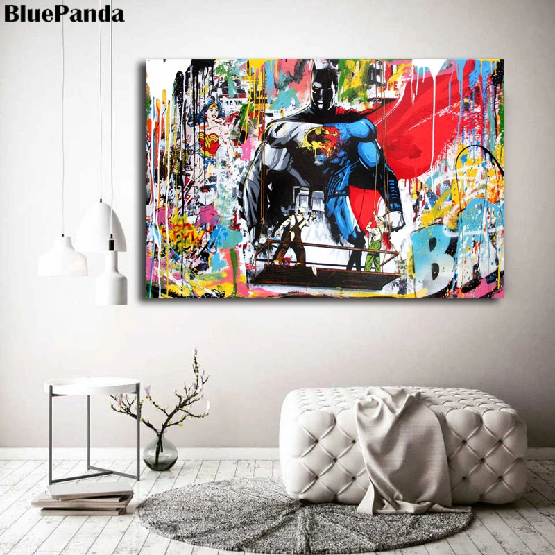 Banksy супергерой Бэтмен уличное искусство картины на холсте мистер промывка