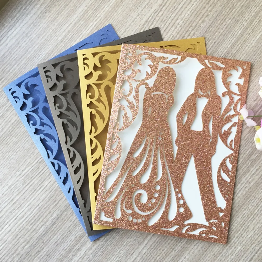 

50pcs Delicate Carved Pattern Bride&Bridegroom Wedding Invitations Card Banquet Supplies Anniversary Celebration