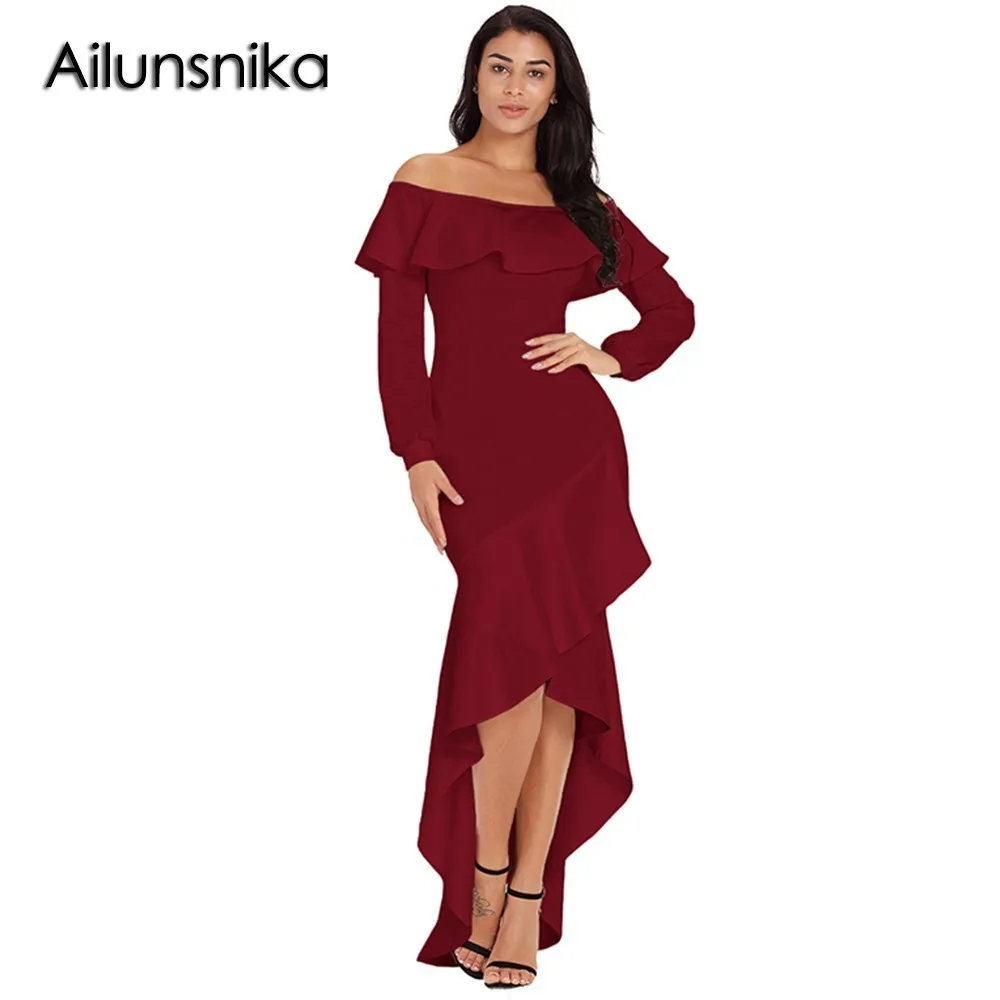 Ailunsnika 2018 элегантное женское сексуальное платье с вырезом лодочкой стильное