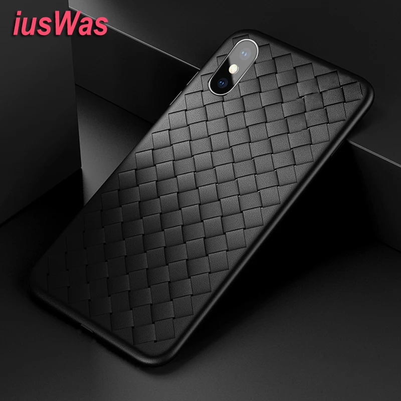 Iuswas ткачество Встроенная чехол для iPhone X 8 Plus Капа ультра тонкий ТПУ сетки ткань