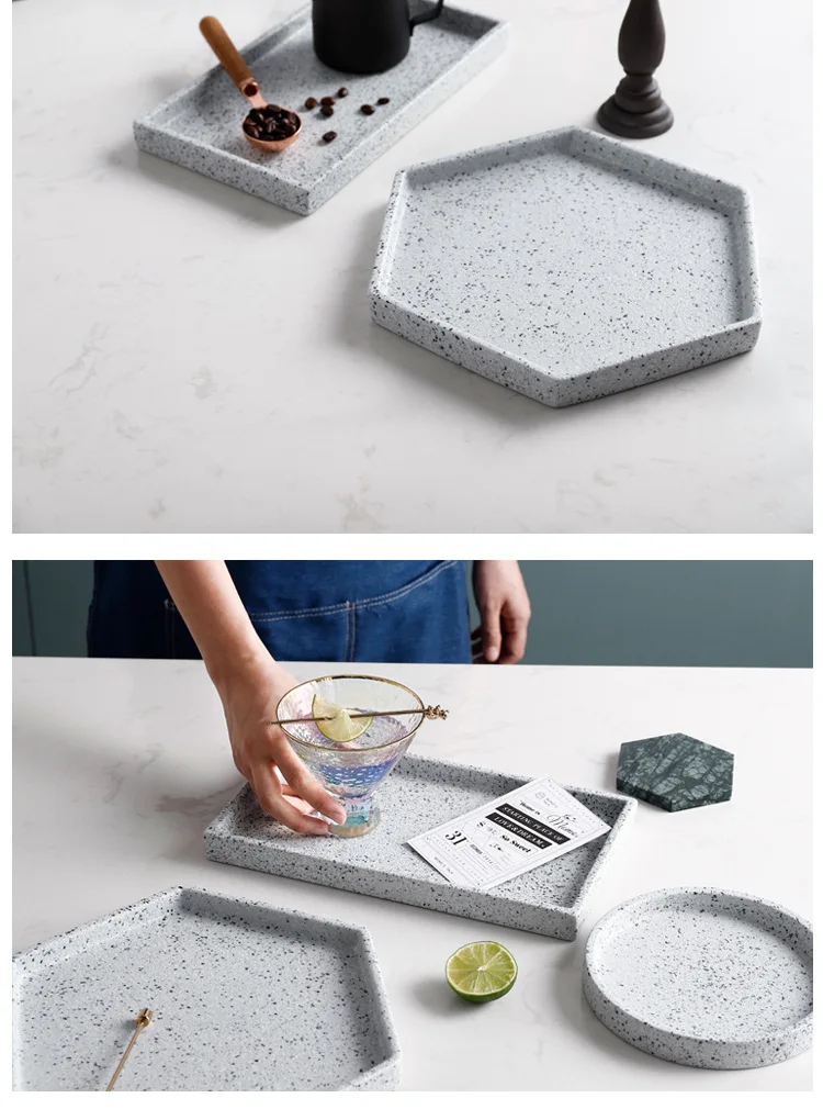 Ceramic Storage Tray High Quality Rice Spoon Porcelain Round Hexagon Rectangle Plate for Fruit Dessert Jewelry Organizer