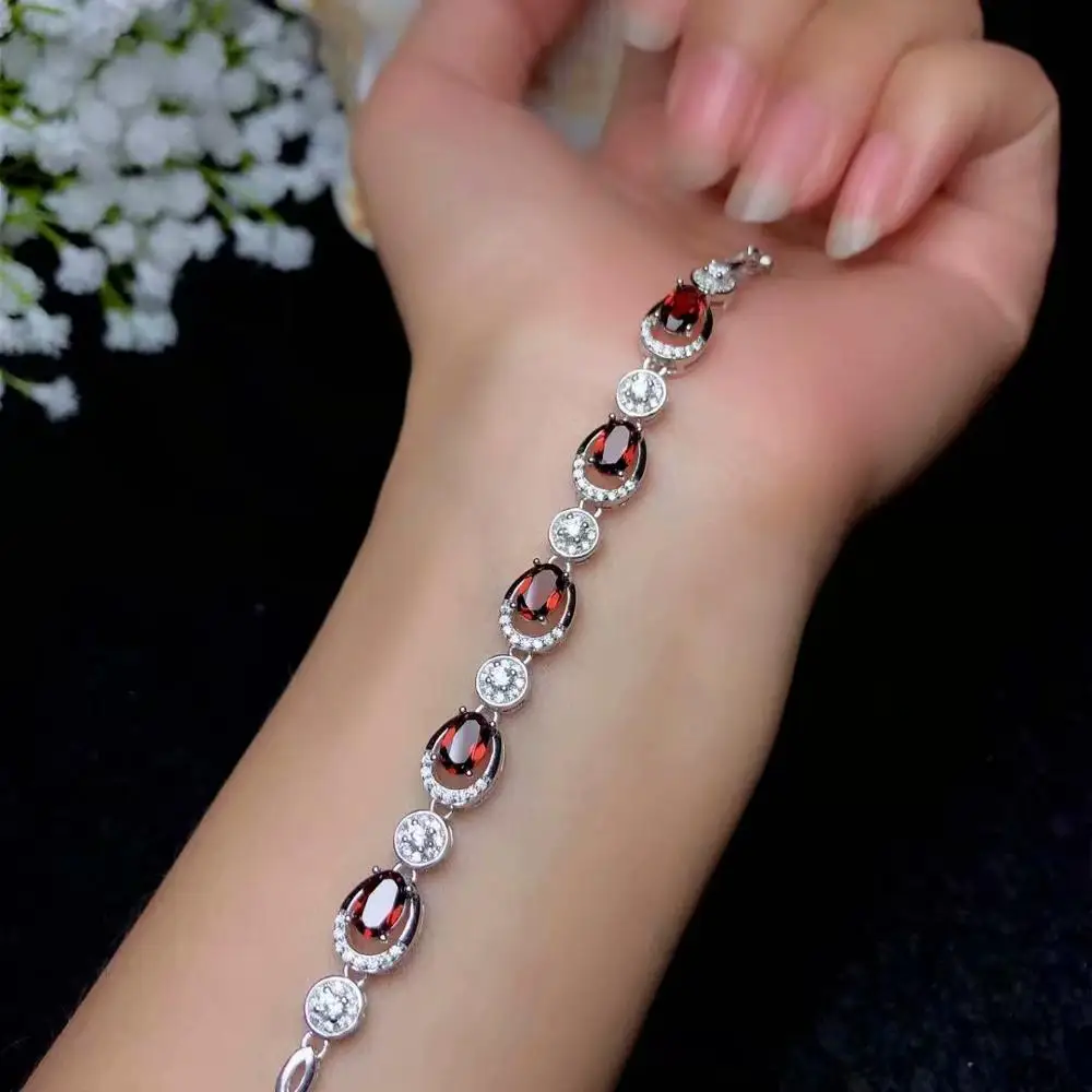 Женский элегантный браслет из гранат винного цвета украшение настоящего серебра